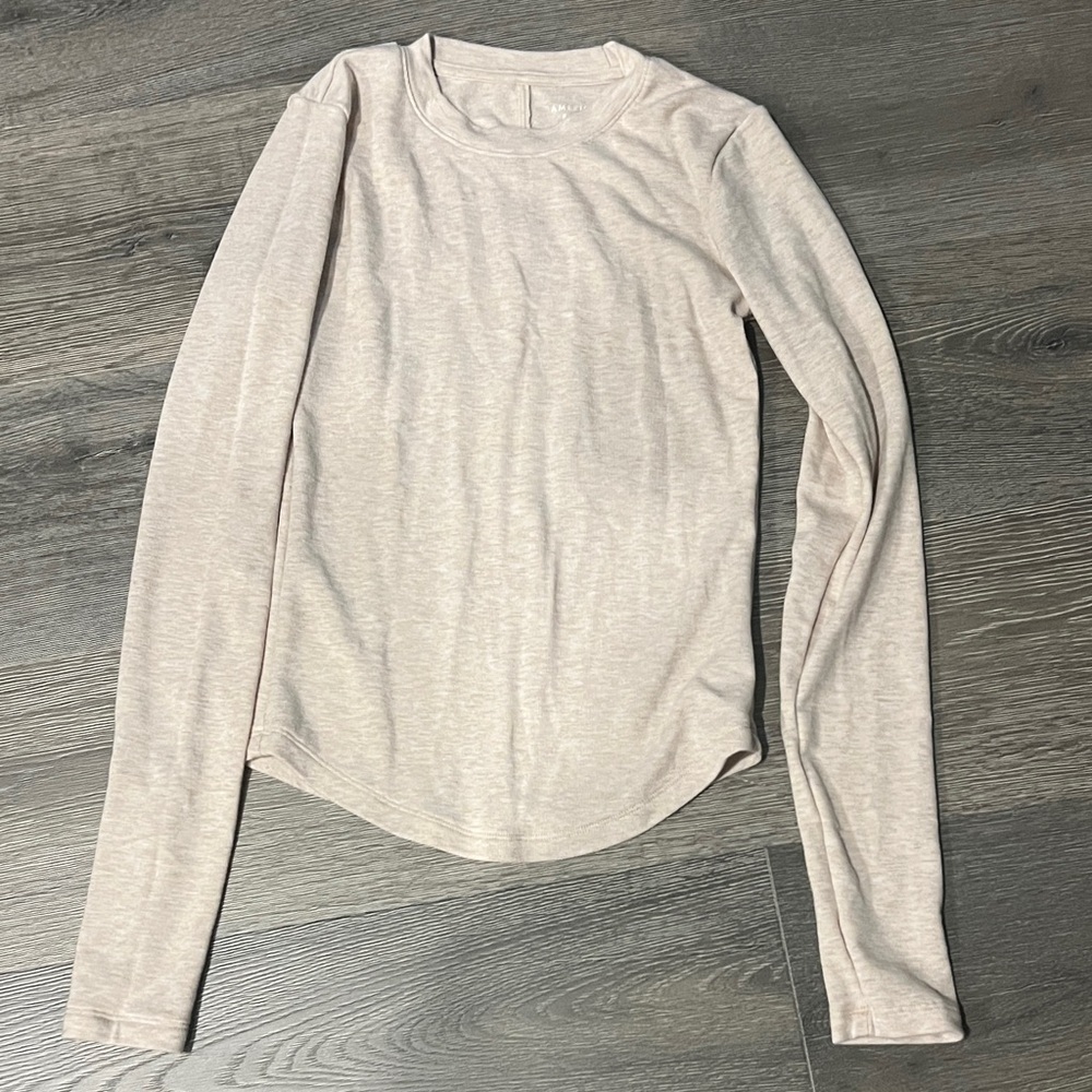 American Eagle Women's Cream Long Sleeve Top